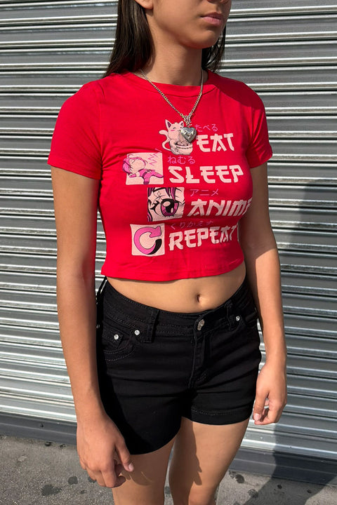 Eat Sleep Repeat Japanese Anime Short Sleeve T-Shirt