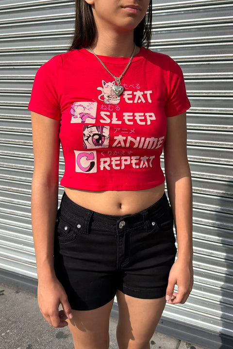 Eat Sleep Repeat Japanese Anime Short Sleeve T-Shirt