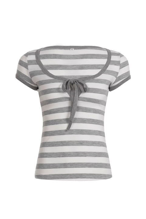 2000s Y2K Grunge Style Stripped Scoop Neck Short Sleeve Top
