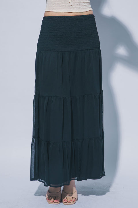 2000s Bohemian Style Smocked Waistband Maxi Skirt