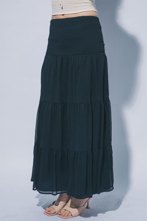2000s Bohemian Style Smocked Waistband Maxi Skirt