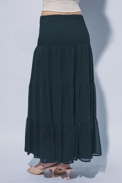 2000s Bohemian Style Smocked Waistband Maxi Skirt