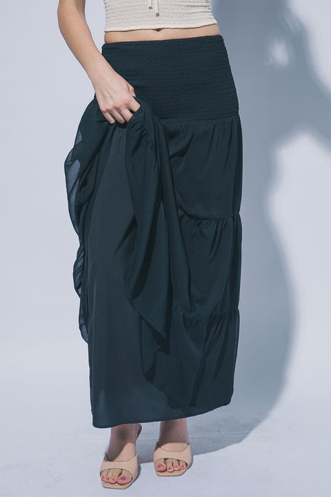 2000s Bohemian Style Smocked Waistband Maxi Skirt