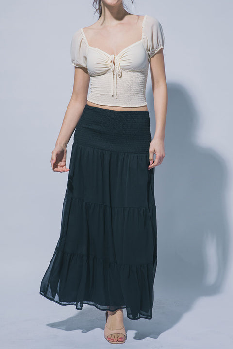 2000s Bohemian Style Smocked Waistband Maxi Skirt