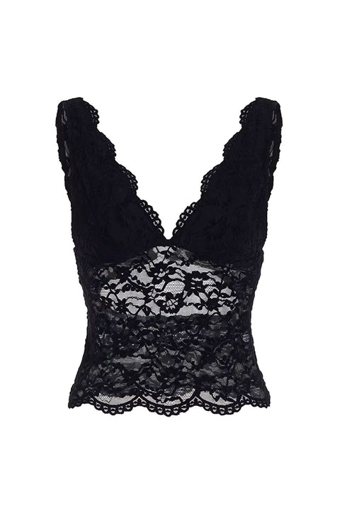 Scallop Edged Floral Lace V-Neck Sleeveless Top