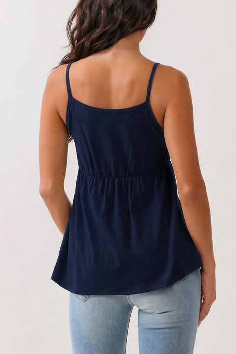 2000s Pleated Lace Trim Babydoll Cami Top