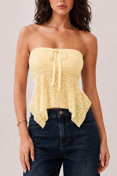 Trendy Textured Lace Strapless Tube Fly-Away Top