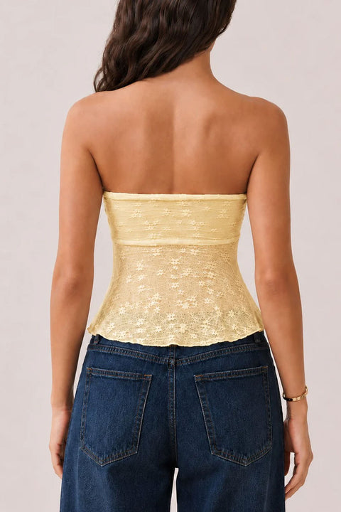 Trendy Textured Lace Strapless Tube Fly-Away Top