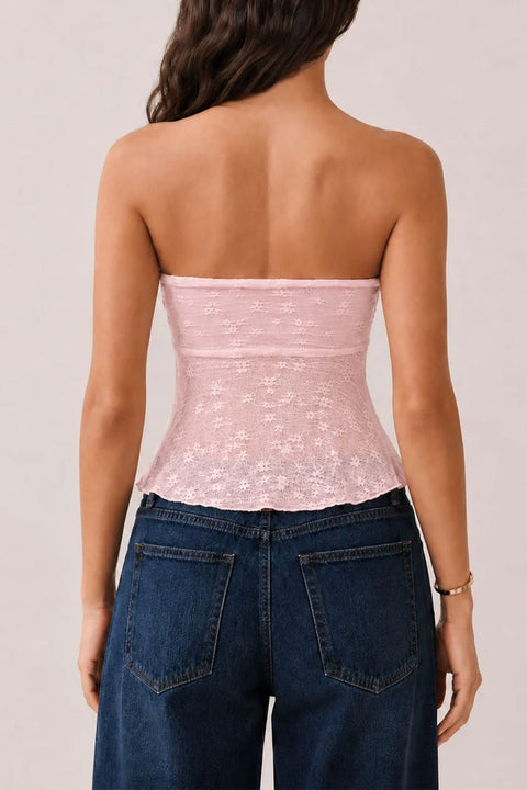 Trendy Textured Lace Strapless Tube Fly-Away Top