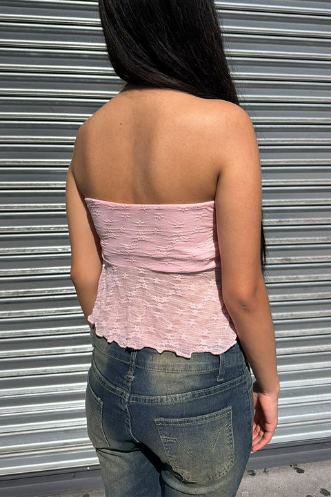 Trendy Textured Lace Strapless Tube Fly-Away Top