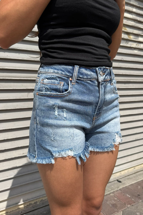 WAXJEAN Potasium Wash Distressed Frayed Hem Denim Shorts