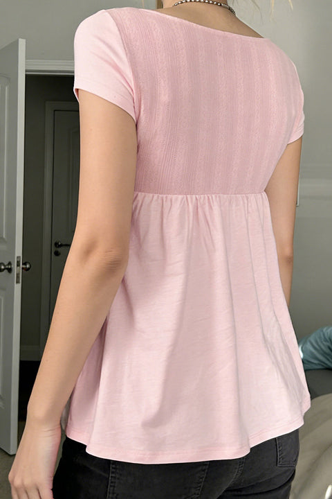 2000s Pointelle Short Sleeve Babydoll Top