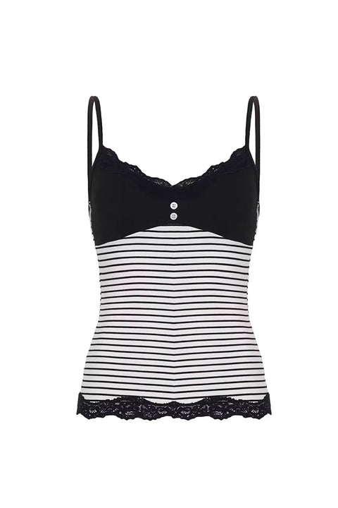 Y2K Grunge Gothic Style Mixed Media Striped Button-Decorated Cami Tank Top