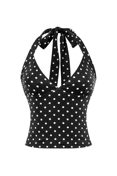 Tresser™ Sleeveless Halter Neck Tie Polka Dot Crop Top