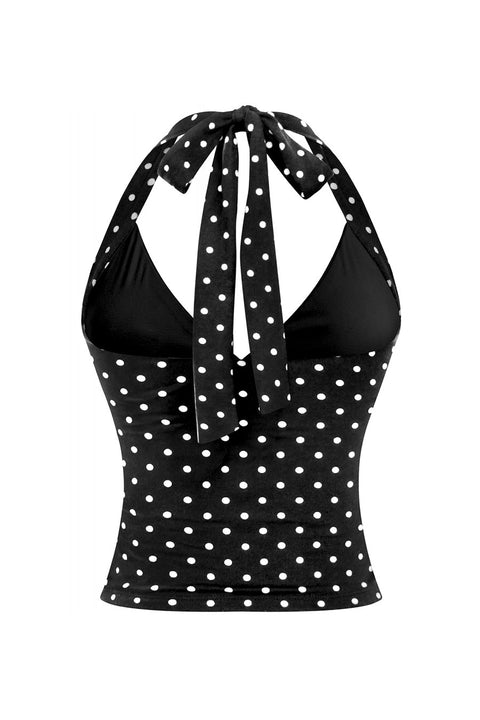 Tresser™ Sleeveless Halter Neck Tie Polka Dot Crop Top