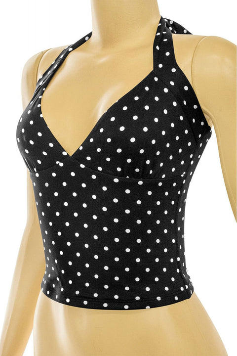 Tresser™ Sleeveless Halter Neck Tie Polka Dot Crop Top