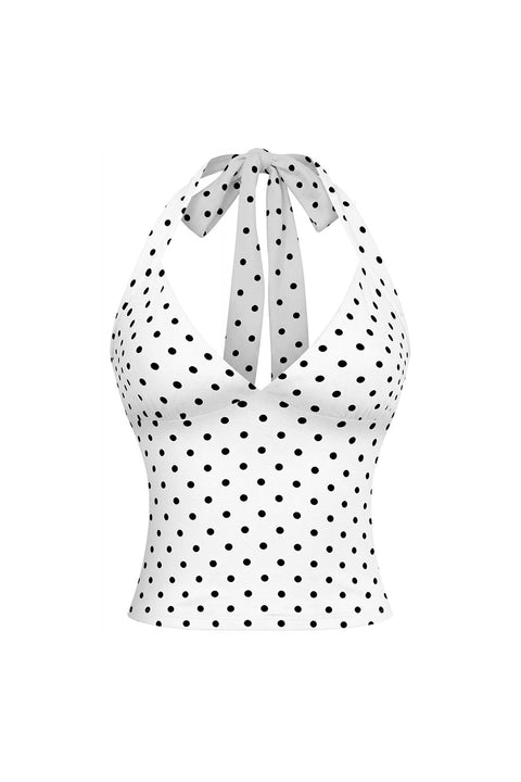 Tresser™ Sleeveless Halter Neck Tie Polka Dot Crop Top