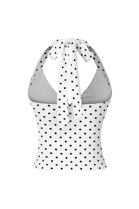 Tresser™ Sleeveless Halter Neck Tie Polka Dot Crop Top