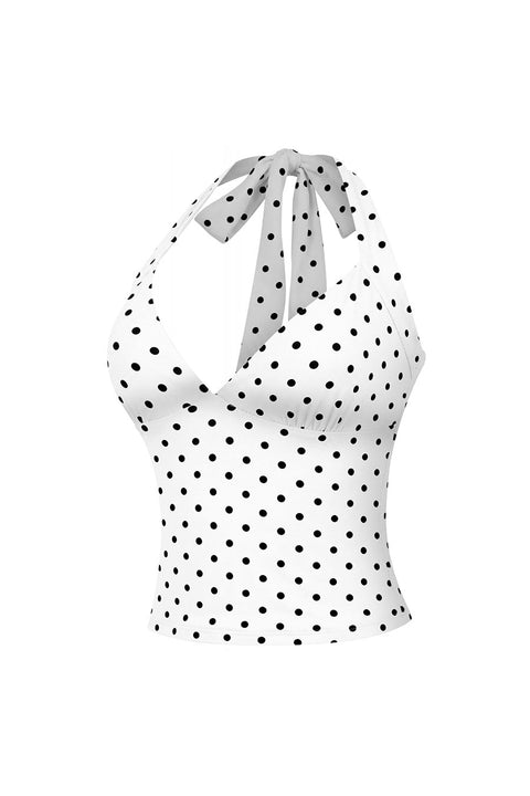 Tresser™ Sleeveless Halter Neck Tie Polka Dot Crop Top
