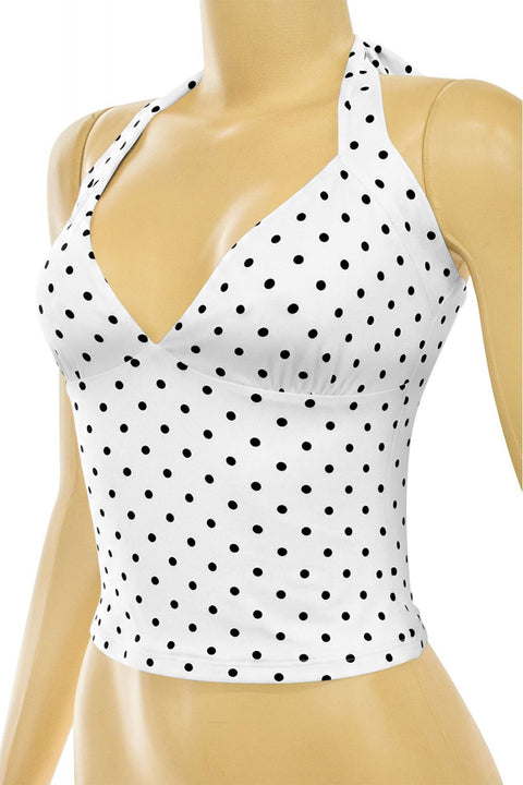 Tresser™ Sleeveless Halter Neck Tie Polka Dot Crop Top