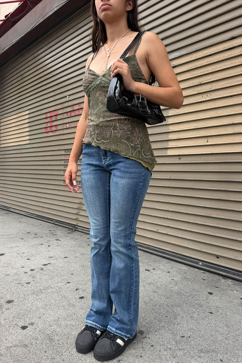 2000s Style Western Cross Rhinestone & Studded Bling Back Pocket Bootcut Jean with Good Stretch