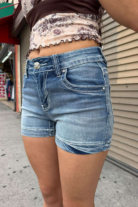 2000s Fleur De Lis Bedazzled Rhinestone Denim Shorts