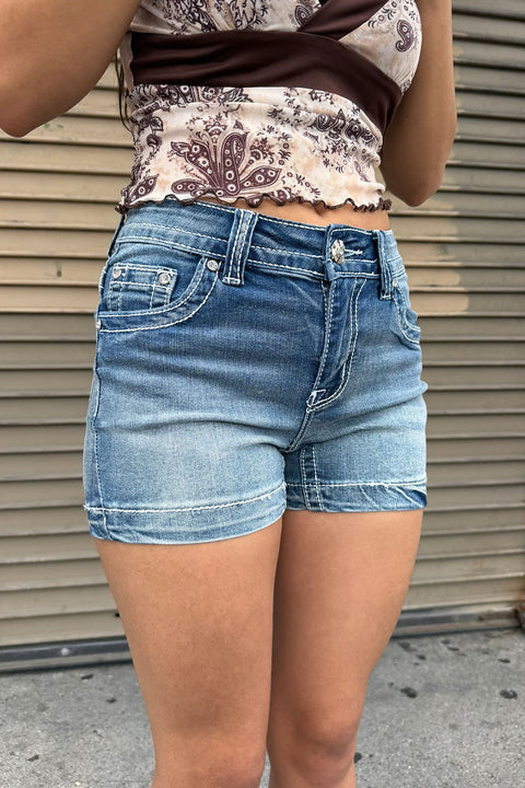 2000s Fleur De Lis Bedazzled Rhinestone Denim Shorts