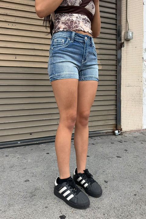 2000s Fleur De Lis Bedazzled Rhinestone Denim Shorts