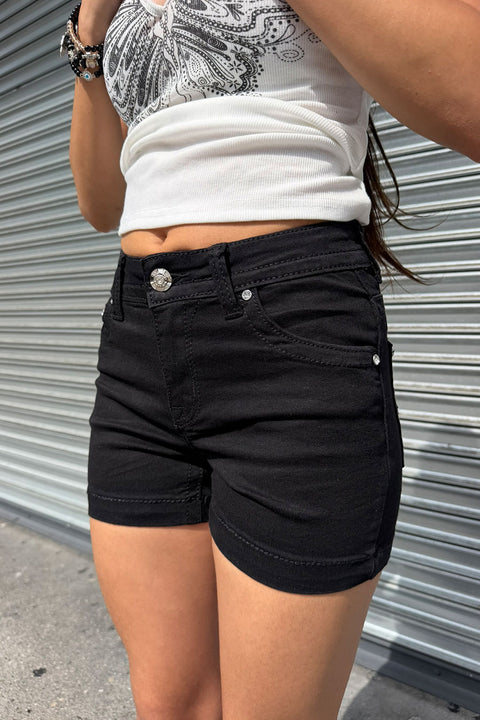 2000s Bedazzled Rhinestone Gothic Cross  Black Denim Shorts