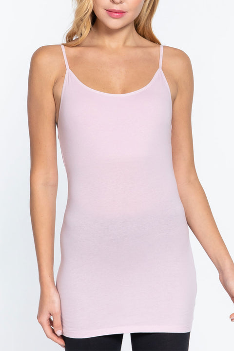 Basic Tunic Cami Top with Adjustable Strap and Inner Shelf Bra