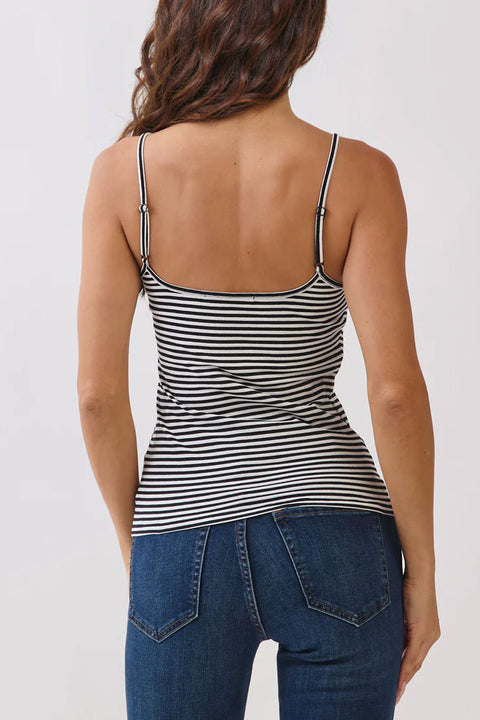 Basic Striped Double Lined Removable Built-In Bra Cami Top