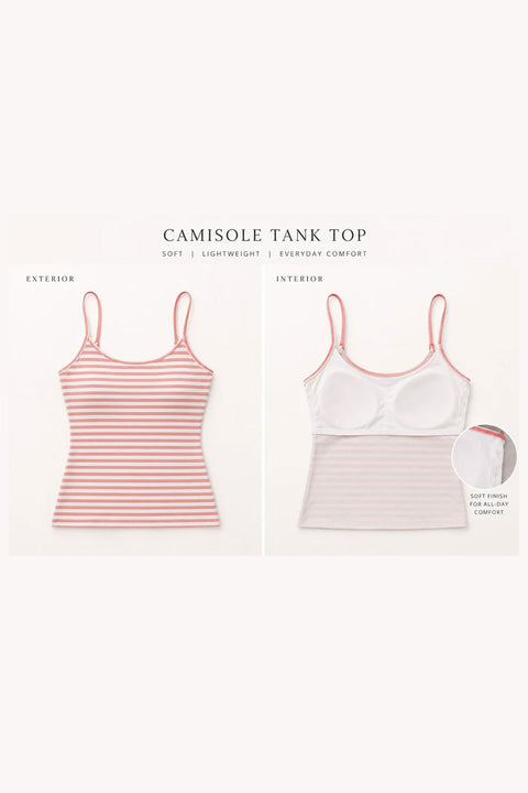 Basic Striped Double Lined Removable Built-In Bra Cami Top