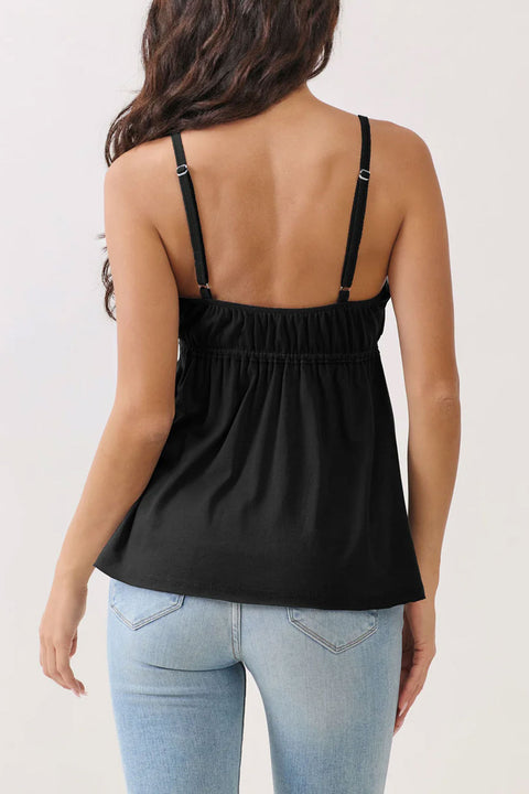 2000s Basic V-Neck Babydoll Cami Top with Overlock Stitch Detail