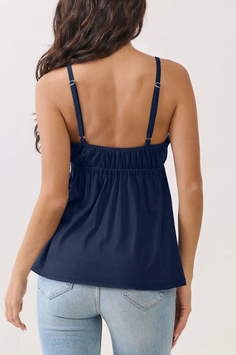 2000s Basic V-Neck Babydoll Cami Top with Overlock Stitch Detail