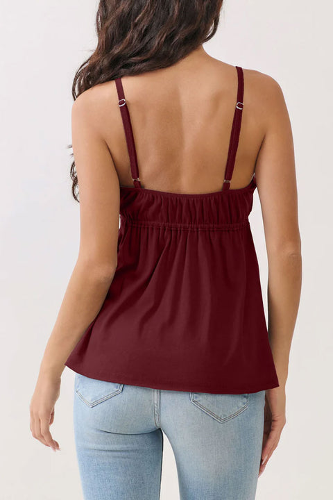 2000s Basic V-Neck Babydoll Cami Top with Overlock Stitch Detail