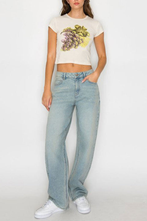 WAXJEAN Mid Rise Antique Wash Straight Leg Baggy Jean with Good Stretch