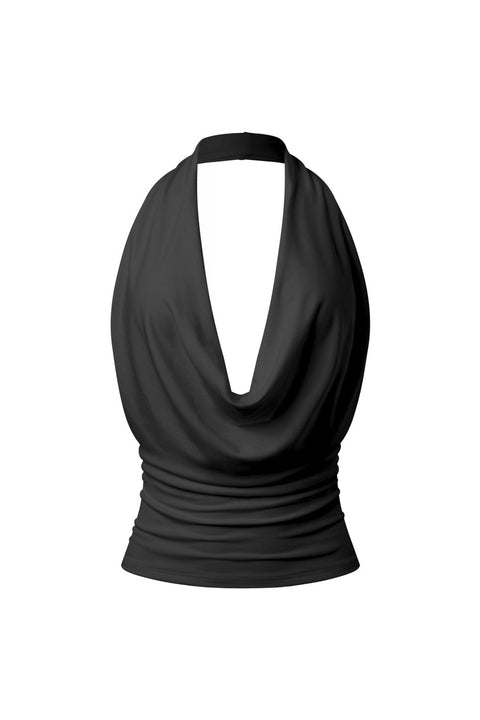 Tresser™ Plunging Halter Cowl Neck Open Back Top
