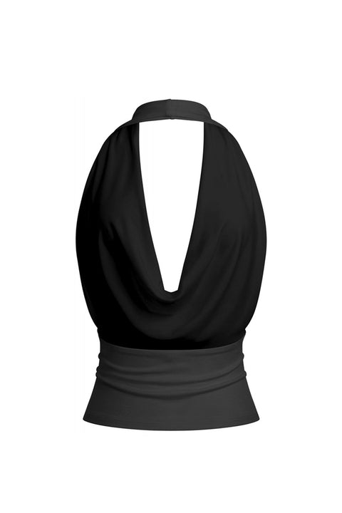 Tresser™ Plunging Halter Cowl Neck Open Back Top