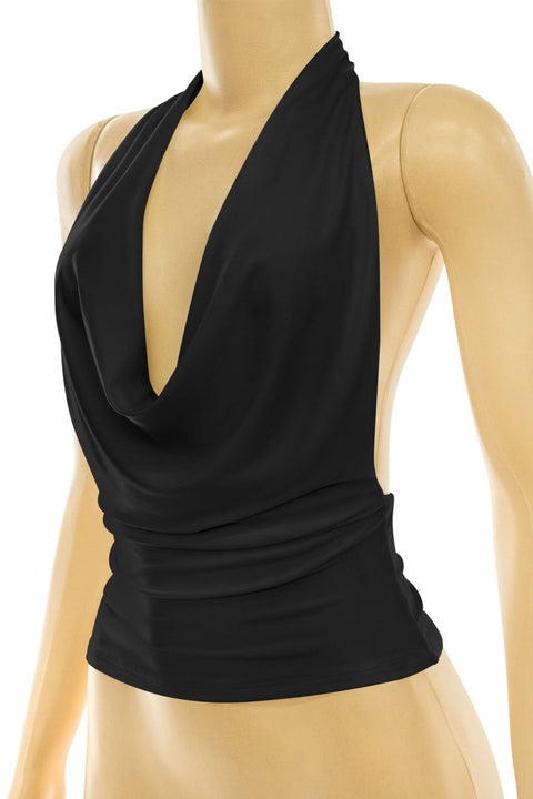 Tresser™ Plunging Halter Cowl Neck Open Back Top