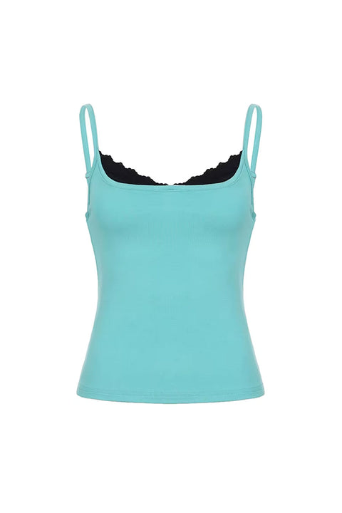 Y2K Basic Essential Lace Faux-Layered Cami Top