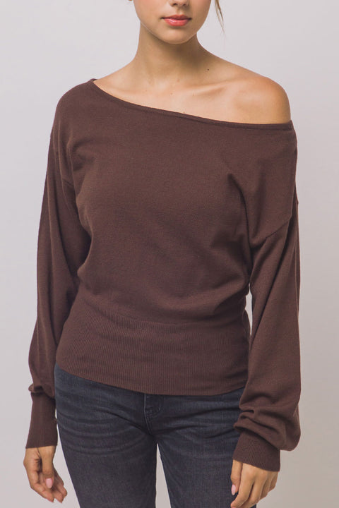 Effortlessly Chic Off-The-Shoulder Dolman Sleeve Sweater