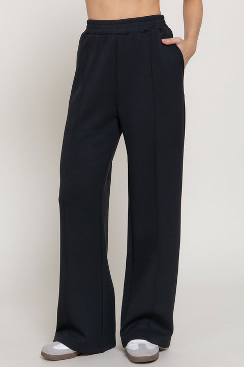 Soft Modal Scuba Wide Pants with Pintuck Detail