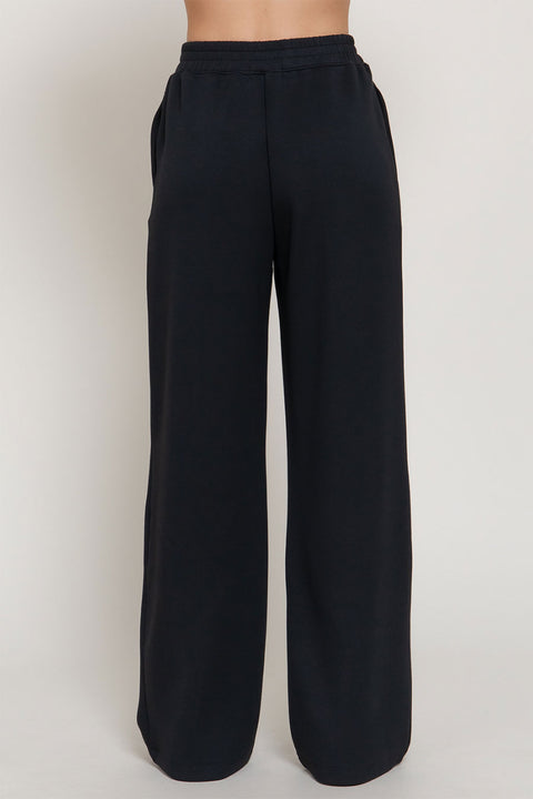 Soft Modal Scuba Wide Pants with Pintuck Detail