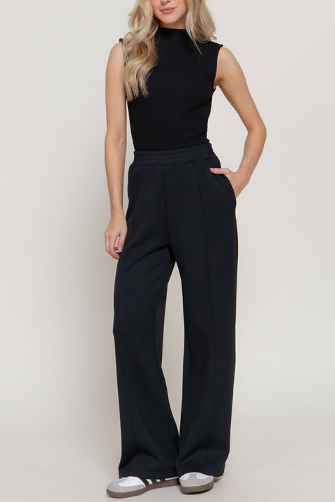 Soft Modal Scuba Wide Pants with Pintuck Detail