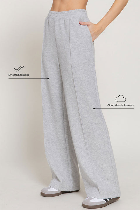 Soft Modal Scuba Wide Pants with Pintuck Detail