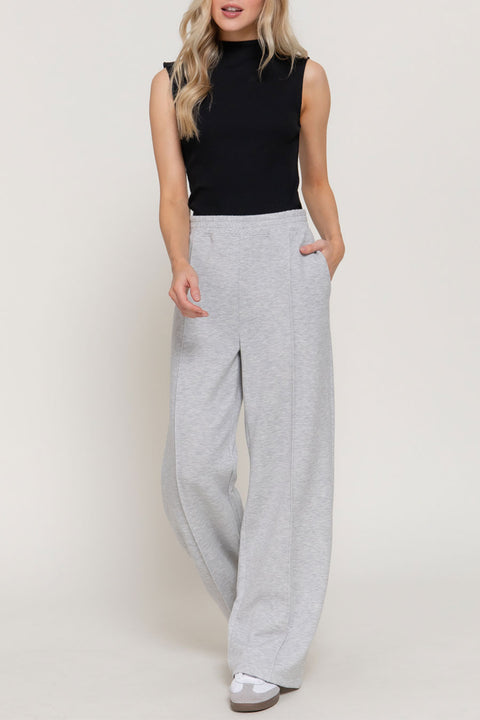 Soft Modal Scuba Wide Pants with Pintuck Detail