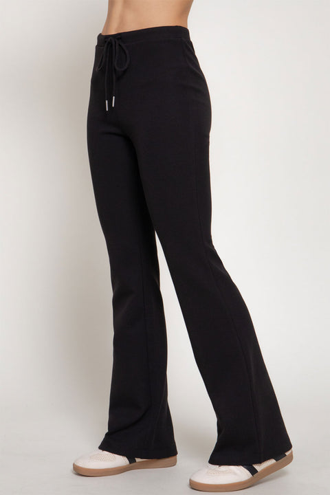 Basic Flare Knit Pants with Metal Tip String and Center Seams