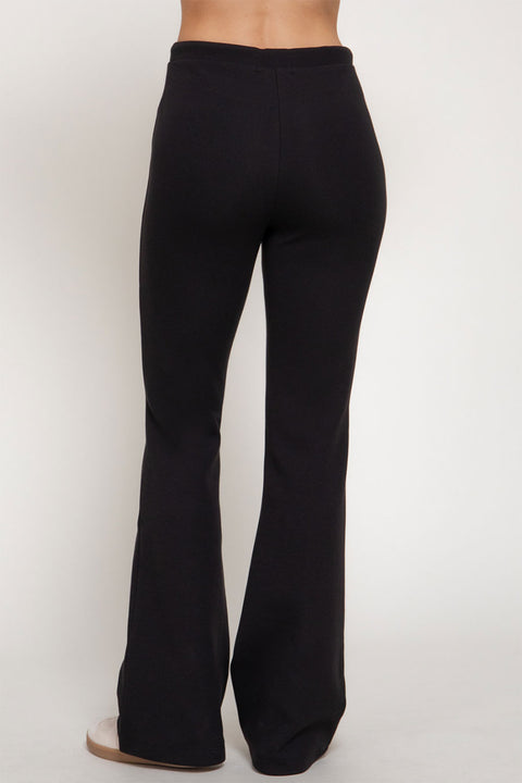 Basic Flare Knit Pants with Metal Tip String and Center Seams