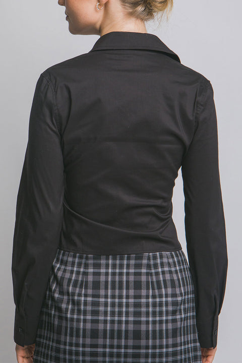 Fitted V-Neck Long Sleeve Button Down Shirt