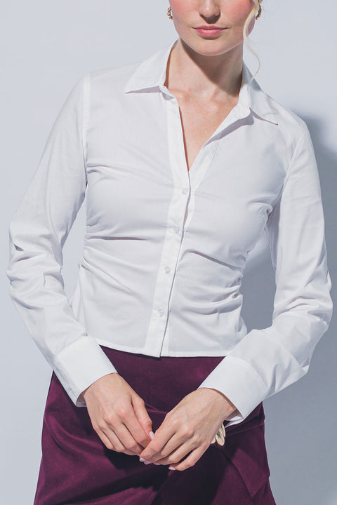 Fitted V-Neck Long Sleeve Button Down Shirt